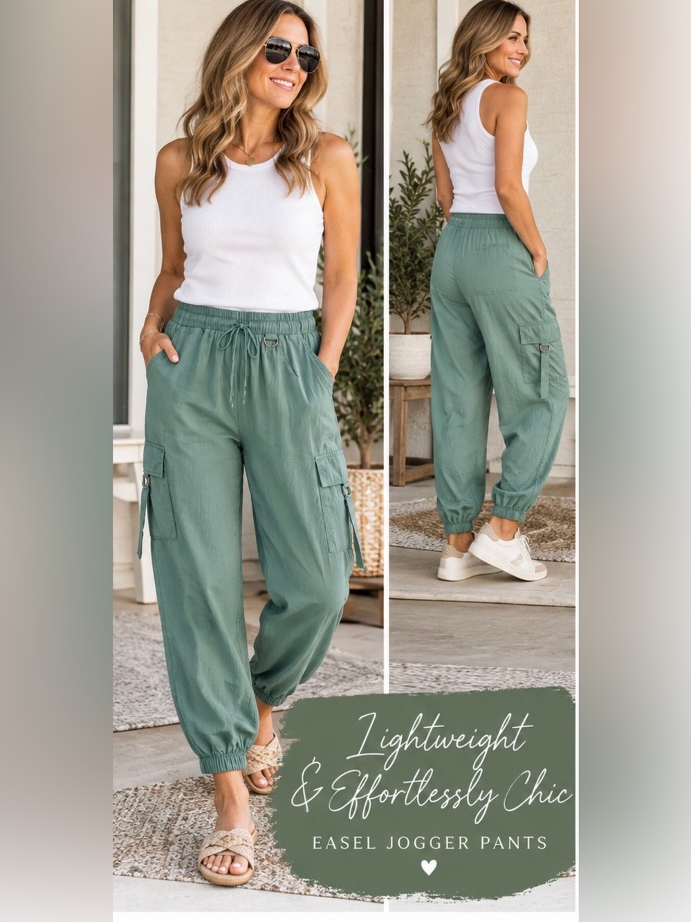 easel Sage Green Cargo Super Lightweight Tencel Jogger Pants NWT